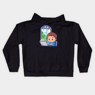 Cute Boy Working On Lapop Cartoon Kids Hoodie